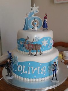 a birthday cake decorated with figurines and decorations