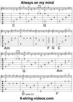 guitar tabs with the words always on my mind