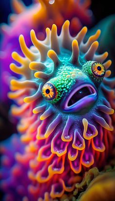 a colorful sea anemone with its eyes open