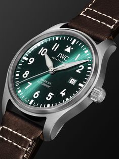 Shop IWC SCHAFFHAUSEN Pilot's Mark XX Automatic 40mm Stainless Steel and Leather Watch, Ref. No. IW328201, Explore the latest in-season IWC SCHAFFHAUSEN collection today on MR PORTER Timeless Green Watch With Diamond Hour Markers, Luxury Green Watches With Polished Finish, Luxury Green Watch With Polished Finish, Classic Green Watch With Date Indicator, Iwc Mark Xx, Iwc Schaffhausen, Iwc Pilot, Watches Collection, Aviator Watch