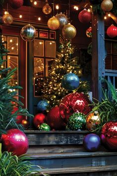 Deck out your front porch for the holidays with these 30 festive Christmas decorating ideas! From rustic charm to elegant holiday lights, find inspiration to make your entryway warm and welcoming. Perfect for spreading holiday cheer to everyone who stops by! #ChristmasPorch #HolidayDecor #FrontPorchIdeas Hot Cocoa Stand, Christmas Front Porch Ideas, Outdoor Christmas Decorations Yard, Nutcracker Figures, Christmas Decorating Ideas, Christmas Front Porch, Front Porch Ideas, Silver Ornaments