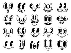 an image of cartoon faces with different expressions and shapes on the face, set of 12