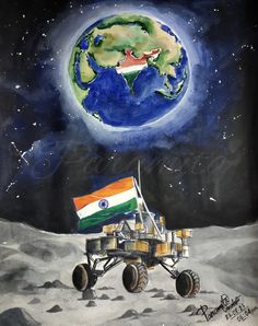 Chandrayan 3 Space Drawing, Pencil Drawings For Competition, India In 2030 Painting, Proud To Be An Indian Poster, Independence Day Poster Drawing Ideas, Isro Chandrayaan 3 Poster Drawing