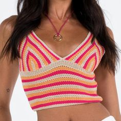 Nwot, Only Worn To Try On, Size Xs/S But Is Does Stretch. Sold Out In Size On Princess Polly Pink V-neck Crop Top For Summer, Cute Multicolor Vacation Tops, Cute Multicolor Tops For Vacation, Pink V-neck Top For Vacation, Pink Tops For Beach Vacation, Pink Tops For Vacation And Beach Season, Pink Top For Vacation And Beach Season, Pink V-neck Crop Top For Beach, Trendy Pink Tops For The Beach