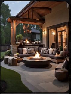 a fire pit sitting on top of a patio