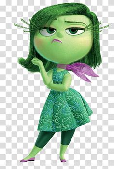 a cartoon character with green hair, wearing a dress and holding a flower in her hand