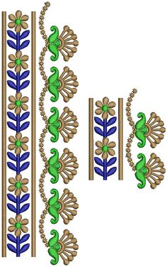 an embroidered design with green and blue flowers