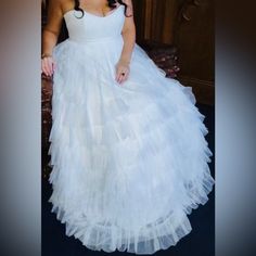 Sweetheart Neckline No Alterations Tiered Ball Gown White Worn Once *Discount Applied To Allow For Dry Clean Size 10 Fits 6-10 Macduggal Ball Gown White, Layered Gown, Gown White, Mac Duggal Dresses, Mac Duggal, Ball Gown, Sweetheart Neckline, Ball Gowns, White Dress