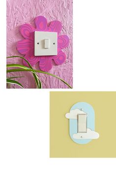 two different pictures one with a light switch and the other with a flower on it