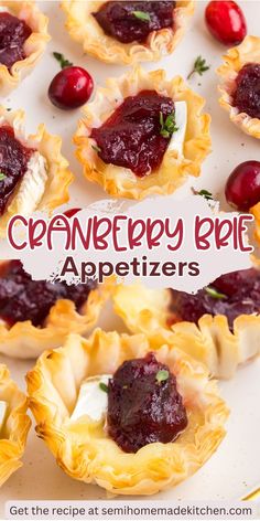 cranberry pie appetizers on a plate with text overlay that reads, cranberry pie appetizers