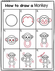 how to draw a monkey step by step instructions for kids and toddlers with pictures