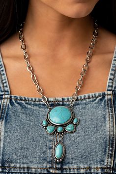 Geographically Gorgeous - Blue Turquoise Necklace - March 2021 Fashion Fix - Paparazzi Paparazzi Fashion, Goddess Bracelet, Blue Stone Necklace, Elongated Oval, Stone Wrapping, Green Goddess, Going Green, Trendy Collection, Turquoise Stones