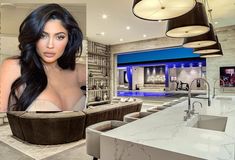 kim kardah's kitchen and living room are shown in this composite image