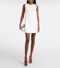 Embellished minidress in white - Area | Mytheresa Large Crystals, Metallic Leather, Color Names, Victoria Beckham, Round Neckline, Designing Women, Clothing And Shoes, Care Instructions, Color Design