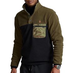 Lightweight Polo Ralph Lauren Fleece Pullover Jacket. Camouflage Chest Pocket Detail. Never Worn. Black Half-zip Fleece Jacket For Fall, Black Half-zip Fleece Jacket, Pullover Half Zip, Ralph Lauren Fleece, Ralph Lauren Pullover, Army Camo, Polo Sport Ralph Lauren, Half Zip Sweatshirt, Black Polo