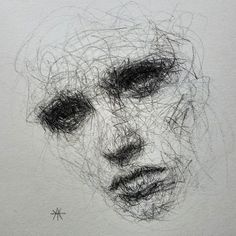 a drawing of a man's face made out of scribbled lines and dots