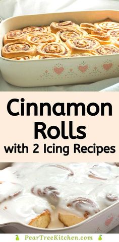 cinnamon rolls with icing in a casserole dish