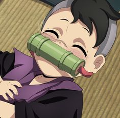 an anime character with a bottle in his mouth