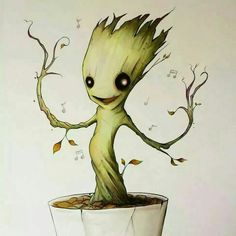 an illustration of a plant with music notes coming out of it's head and eyes