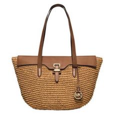 Brand New - Still Has Packaging On It. Woven Straw Naomi Large Tote Created With Ample Handles And A Carefree Silhouette, This Spacious Resort Tote Makes The Perfect Travel Companion In Luxurious Woven Straw With Smooth Leather Trim And Expert Organization Inside. By Michael Michael Kors. 9-1/2"L Double Handles Magnetic Snap Closure Interior Features 1 Zip Pocket And 4 Open Pockets 18" W X 12" H X 6-1/2" D Paper Straw; Trim: Leather; Lining: Polyester Color: Walnut Leather Straw Bag With Gold-tone Hardware For Vacation, Elegant Beach Bag With Leather Trim, Vacation Straw Bag With Leather And Gold-tone Hardware, Vacation Straw Bag With Gold-tone Hardware And Leather, Leather Bags With Gold-tone Hardware For Vacation, Vacation Leather Bags With Gold-tone Hardware, Tan Handbags, Michael Kors Tote Bags, White Tote Bag