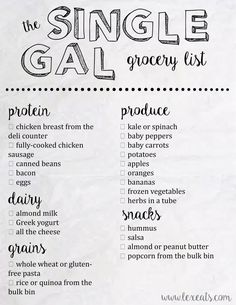 a recipe for the single gal grocery list