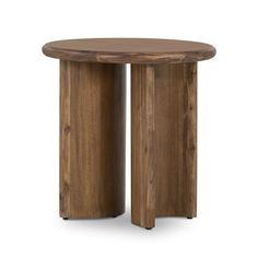 a round wooden table with two legs