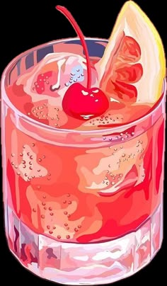 a drawing of a drink in a glass with a cherry on top