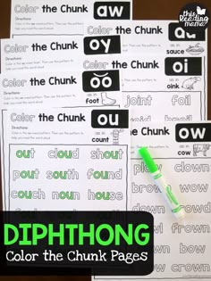 three different color the chunk worksheets with green markers