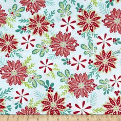 a white background with red and green poinsettia flowers on the bottom half of it