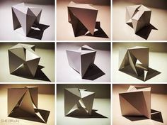 six different views of an origami object