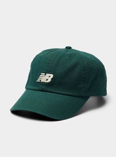 Accessories > Men > Hats, Caps & Tuques New Balance - Embroidered-logo dad cap New Balance   New Balance at Simons 100% cotton Rigid, curved visor Strapback with a metallic buckle Trendy Caps Men, Green Cap Outfit, Kangol Hats Men, Embroidery On Cap, Mens Baseball Cap Outfit, Cap Aesthetic, Baseball Hat Men, Man Hats