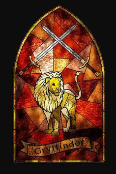 a stained glass window with a lion and two swords on it's back side