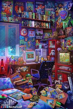 a room filled with lots of toys and books