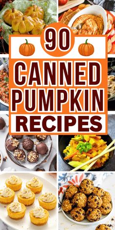 the top ten canned pumpkin recipes are shown in this collage with text overlay