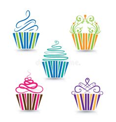 six colorful cupcakes with different designs