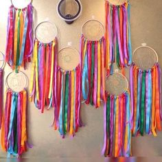 there are many colorful streamers hanging on the wall