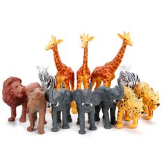 a group of toy animals standing next to each other