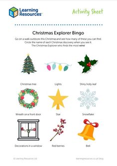 an activity sheet for christmas with pictures and words to describe the holiday decorations on display