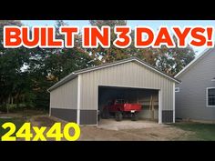 an image of a garage with the words built in 3 days on it and a red truck parked inside