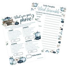 two pumpkin themed worksheets with the words what's for your phone?