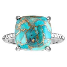 Make a fashion statement with this unique Designs by Gioelli Sterling Silver Blue Copper Turquoise Ring. Click on this JEWELRY & WATCHES GUIDE to learn about fit, styles, materials and more! Make a fashion statement with this unique Designs by Gioelli Sterling Silver Blue Copper Turquoise Ring. Click on this JEWELRY & WATCHES GUIDE to learn about fit, styles, materials and more! FEATURES Width: 12 mm Shank style: traditional Band fit: half-round Nickel free Metal: sterling silver Plating: rhodiu Formal Turquoise Rings, Copper Turquoise, Silver Blue, Womens Jewelry Rings, Rings Statement, Turquoise Ring, Ring Designs, Fashion Statement, Women Rings