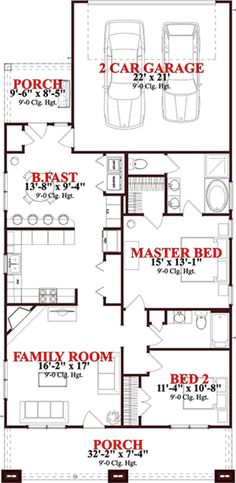 two story house plan with 2 car garage and 3 bedroom apartment on the first floor