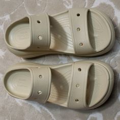 Condition: Like New Never Worn See Photos For Details:) Beige Non-slip Casual Sandals, Casual Cream Synthetic Slides, Casual Cream Slides, Women's Crocs, Crocs Shoes, Women's Shoes Sandals, Bones, Shoes Sandals, Like New