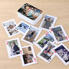 playing cards with family photos on them