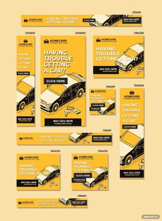 an advertisement for a car detailing company with different types of cars in yellow and black