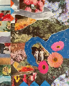 collage of flowers and people in the background