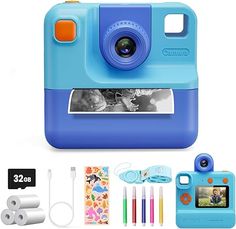 an image of a blue camera and supplies