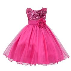 Elegant bodice with sparkling sequins and dreamy organza dress with a lovely bow at the front of waistline. A darling special occasion dress, perfect for your princess! Size: 5-6 Years.  Color: Pink.  Gender: female.  Age Group: kids. Sequin Flower Girl Dress, Halter Dresses, Girls Bridesmaid Dresses, Sequin Flower, Flower Girl Dress Lace, Organza Dress, Lace Dress Long, Dresses Ideas, Flower Girls