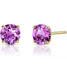 Perfect in pink We love pink Sapphires for their bubbly pink hues which radiate charm, esprit and tenderness. No wonder we're blushing in pink. These versatile earrings feature round shape Peora created pink sapphire gemstones in 14K yellow gold. Responsibly sourced in every sense, our created Pink Sapphire gemstones are physically, chemically, and optically identical to their natural counterparts. We're big fans of eco-luxury. Handcrafted in pure 14K yellow gold goodness, these earrings have been carefully coated in an elegant rhodium finish. Our artisans are expertly trained in this process which fortifies the earring's strength, shine and brilliance. Looking for a special jewelry gift for someone special? Our concierge stylists are here to help with all of your jewelry questions. Each p Jewelry Questions, Sapphire Stud Earrings, Shine Jewelry, Pink Stud Earrings, Pink Sapphire Earrings, Ruby Earrings Studs, Amethyst Studs, Sapphire Earrings Studs, Sapphire Studs