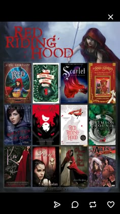 the cover to red riding hood, with many different covers on it and an image of a